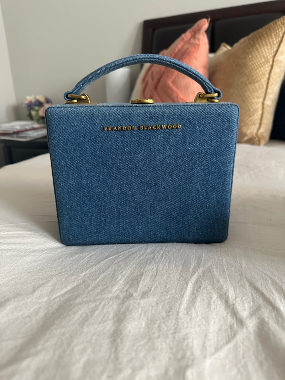 Brandon Blackwood Denim Box Mini Bag in Blue with Gold Hardware